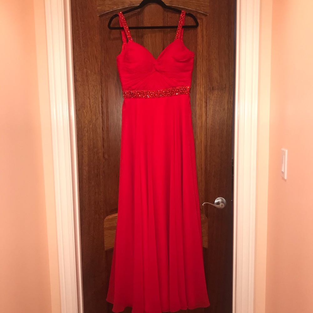 Bright Red Long Evening Dress